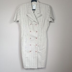 Pinko Corpcore Blazer Dress Size M Striped Sheath Mini Dress Cotton Flax Poly